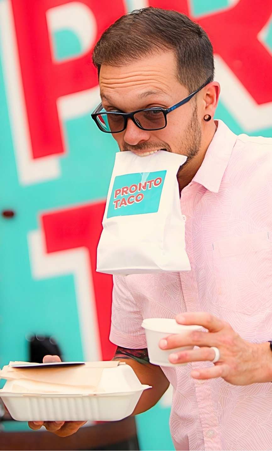 Tacos and sides packaged clean for delivery from Pronto Taco