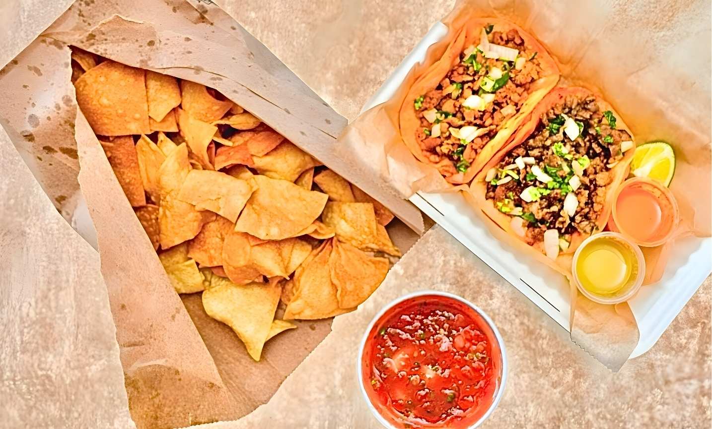 Pronto Combo with two tacos and chips and salsa